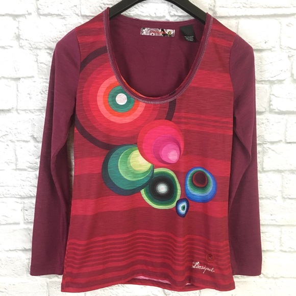 Desigual Keila Long Sleeve Print T-shirt Size M - Picture 2 of 7